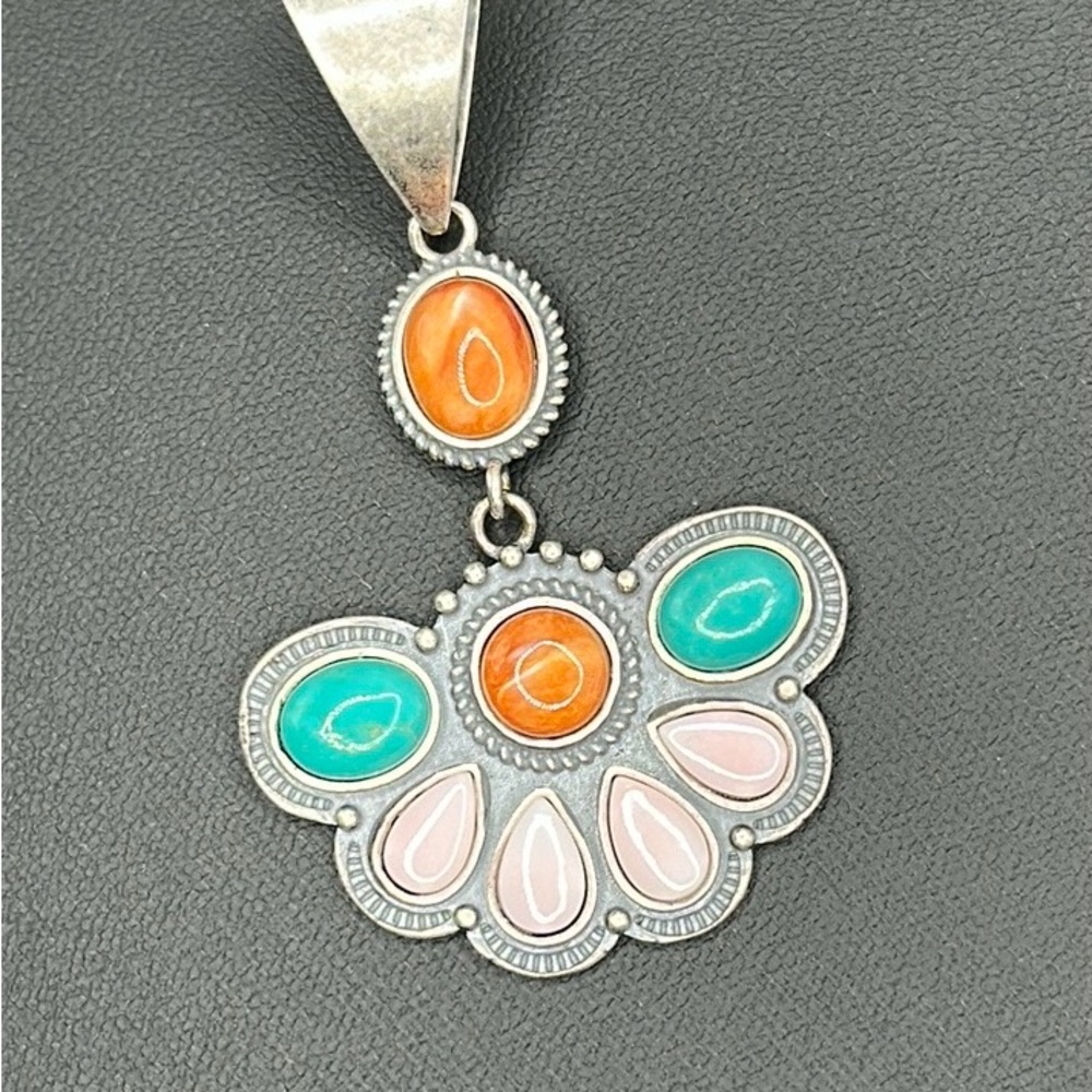Asymmetrical Pink Conch, Blue Turquoise and Orange Spin Fan Pendant